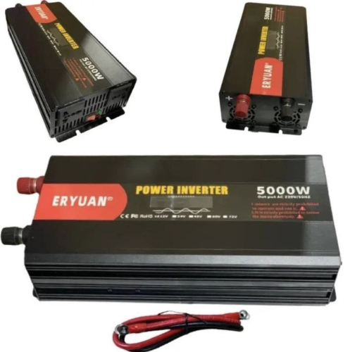 Інвертор Eryuan 12V→220V 5000W, чиста синусоїда, LCD-дисплей, вольтметр (12–220)