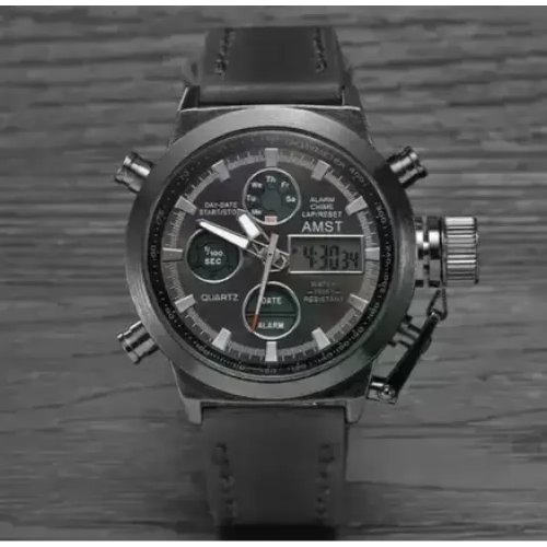 Чоловічий кварцовий наручний годинник AMST Watch, чорний — стильний для щодня, роботи й подарунка