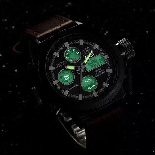 Чоловічий кварцовий наручний годинник AMST Watch, чорний — стильний для щодня, роботи й подарунка