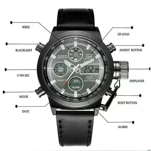 Чоловічий кварцовий наручний годинник AMST Watch, чорний — стильний для щодня, роботи й подарунка