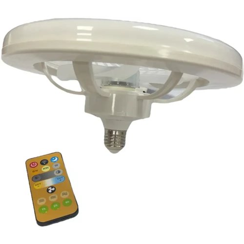 LED лампа-вентилятор AY1039 E27 з пультом: 3 режими світла, 3 швидкості вентилятора