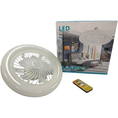 LED лампа-вентилятор AY1039 E27 з пультом: 3 режими світла, 3 швидкості вентилятора