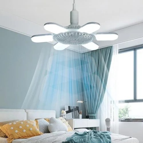 LED лампа-вентилятор 2-в-1 E27 AY1033 з пультом: 3 режими світла, 3 швидкості (дім/кухня/дача/офіс)