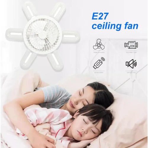 LED лампа-вентилятор 2-в-1 E27 AY1033 з пультом: 3 режими світла, 3 швидкості (дім/кухня/дача/офіс)