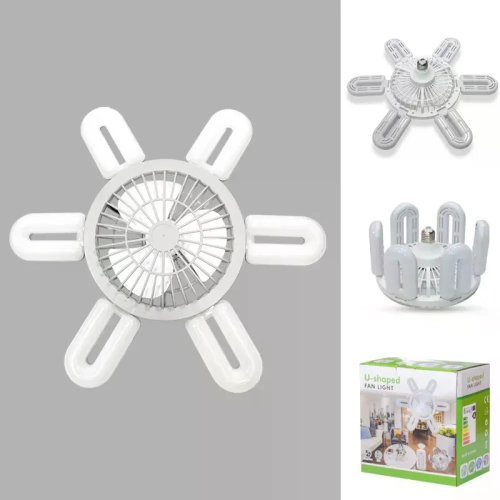 LED лампа-вентилятор 2-в-1 E27 AY1033 з пультом: 3 режими світла, 3 швидкості (дім/кухня/дача/офіс)