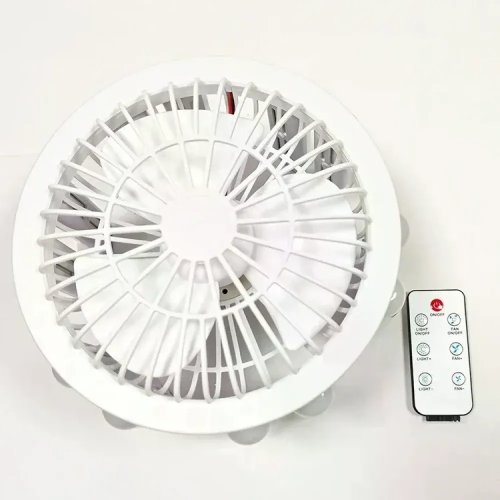 LED лампа-вентилятор 2-в-1 E27 AY1033 з пультом: 3 режими світла, 3 швидкості (дім/кухня/дача/офіс)