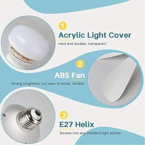 LED лампа-вентилятор 2в1 E27 AY1056 з пультом: 3 режими світла, 3 швидкості (дім/кухня/дача/офіс)