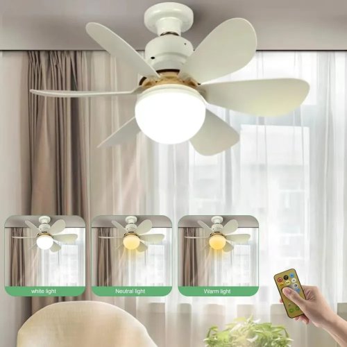 LED лампа-вентилятор 2в1 E27 AY1056 з пультом: 3 режими світла, 3 швидкості (дім/кухня/дача/офіс)
