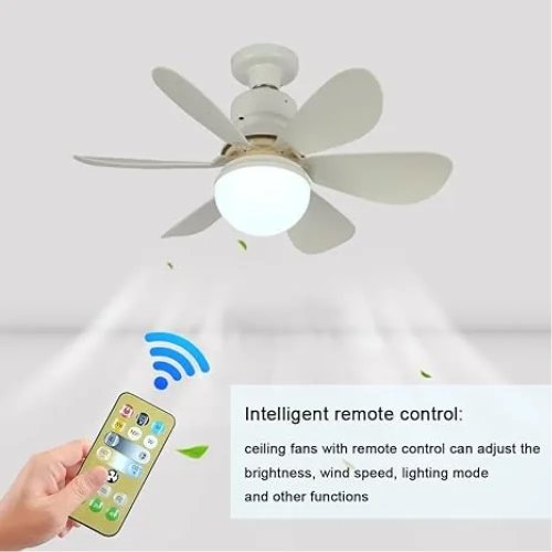 LED лампа-вентилятор 2в1 E27 AY1056 з пультом: 3 режими світла, 3 швидкості (дім/кухня/дача/офіс)