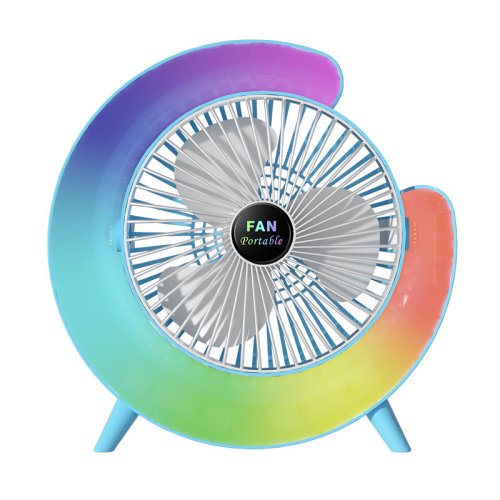 Настільний акумуляторний вентилятор з RGB-підсвіткою, поворот 180°, зарядка USB