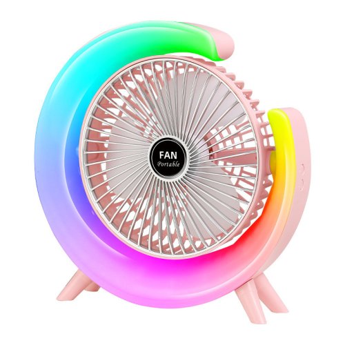 Настільний акумуляторний вентилятор з RGB-підсвіткою, поворот 180°, зарядка USB
