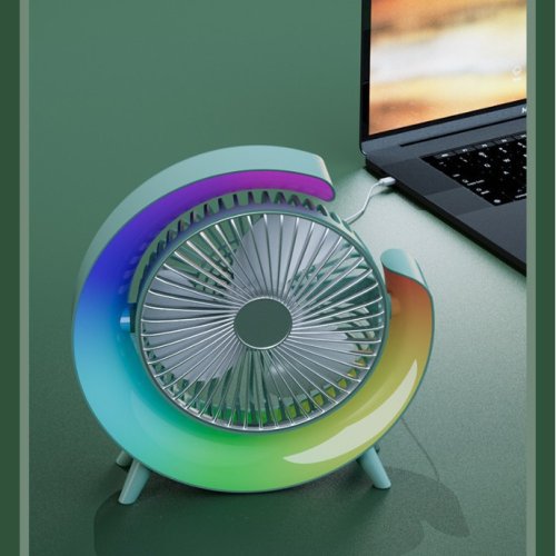 Настільний акумуляторний вентилятор з RGB-підсвіткою, поворот 180°, зарядка USB