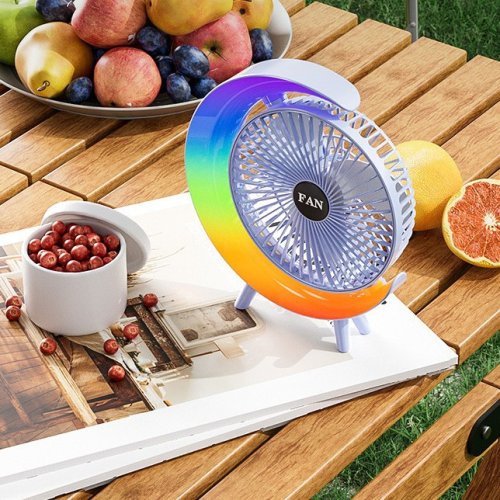 Настільний акумуляторний вентилятор з RGB-підсвіткою, поворот 180°, зарядка USB