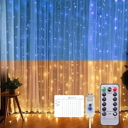 Гірлянда-штора SFK-10USB «Прапор України» з пультом, USB, 3×3 м