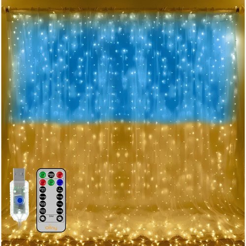 Гірлянда-штора SFK-10USB «Прапор України» з пультом, USB, 3×3 м