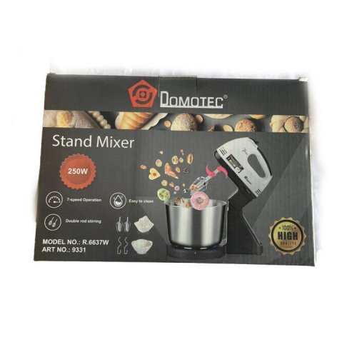 Міксер DOMOTEC R6637 2в1 (планетарний/ручний) з металевою чашею, червоно-біло-помаранчевий
