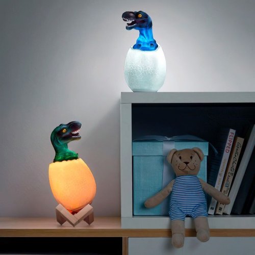 Нічник-лампа «Динозаврик в яйці» 3D White+RGB, LED, акумуляторна, настільна, з пультом ДК