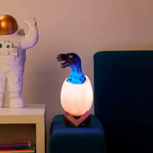 Нічник-лампа «Динозаврик в яйці» 3D White+RGB, LED, акумуляторна, настільна, з пультом ДК