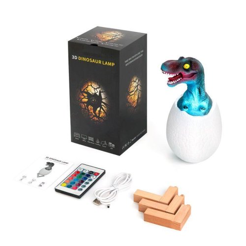 Нічник-лампа «Динозаврик в яйці» 3D White+RGB, LED, акумуляторна, настільна, з пультом ДК