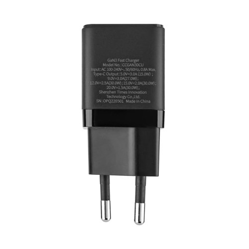 Зарядний пристрій Baseus GaN3 Fast Charger 1C 30W EU, чорний (CCGN010101)