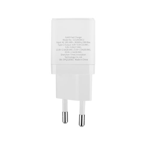 Зарядний пристрій Baseus GaN3 Fast Charger 1×USB‑C 30W EU, білий (CCGN010102)