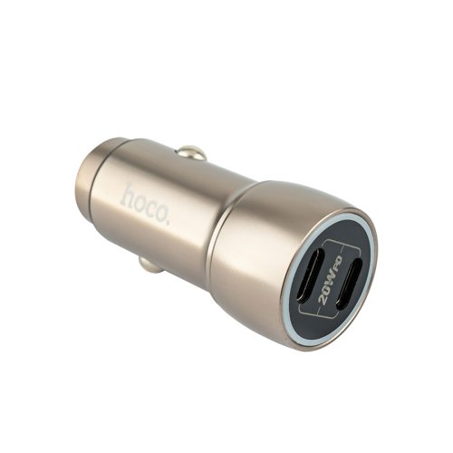 Автомобільний зарядний HOCO Z48 Tough 40W, 2×USB-C (dual port), Metal Gray