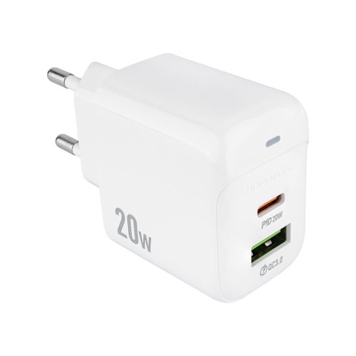 Мережевий зарядний пристрій BOROFONE BAS44A 20W PD/QC, USB-C+USB, білий (6941991113840)