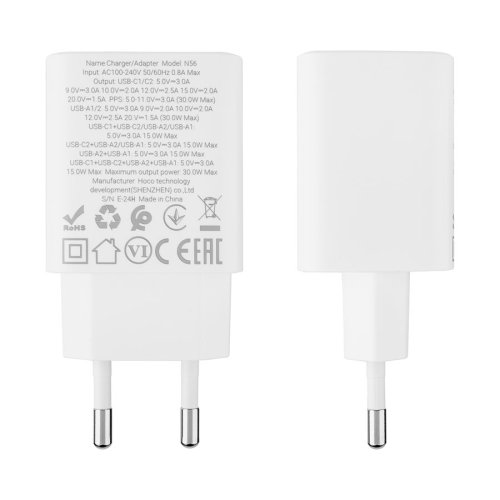 Зарядний пристрій HOCO N56 Fundador 2×USB‑C+2×USB PD 30W, білий (6942007632508)