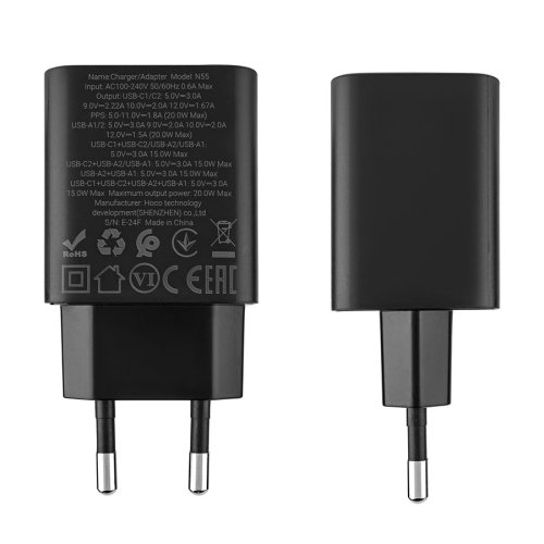Зарядний пристрій HOCO N55 Fundador 2xUSB-C+2xUSB PD 20W, чорний (6942007632430)