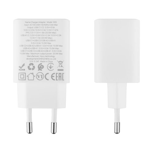 Зарядний пристрій HOCO N55 Fundador 2C+2U PD 20W, білий (6942007632447)