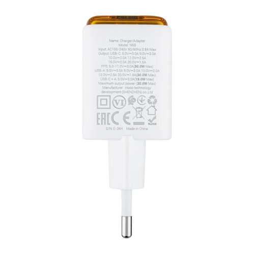 Зарядний пристрій HOCO N53 Monsoon PD 30W + QC 3.0, білий (6942007630436)