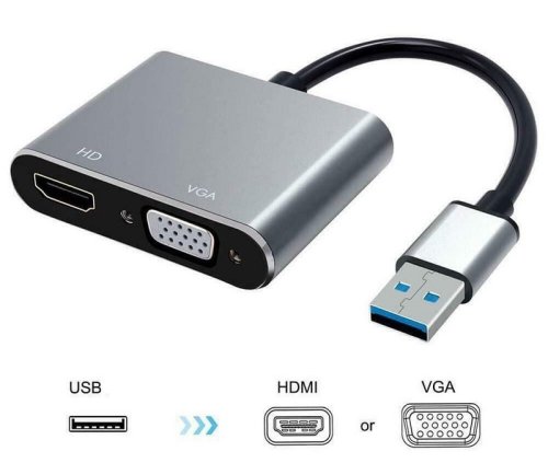 Адаптер-перехідник USB на HDMI/VGA для підключення монітора та проєктора