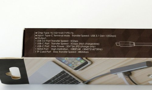 Док-станція Type‑C: HDMI, USB 3.0, 2×USB‑C, TF — перехідник‑хаб
